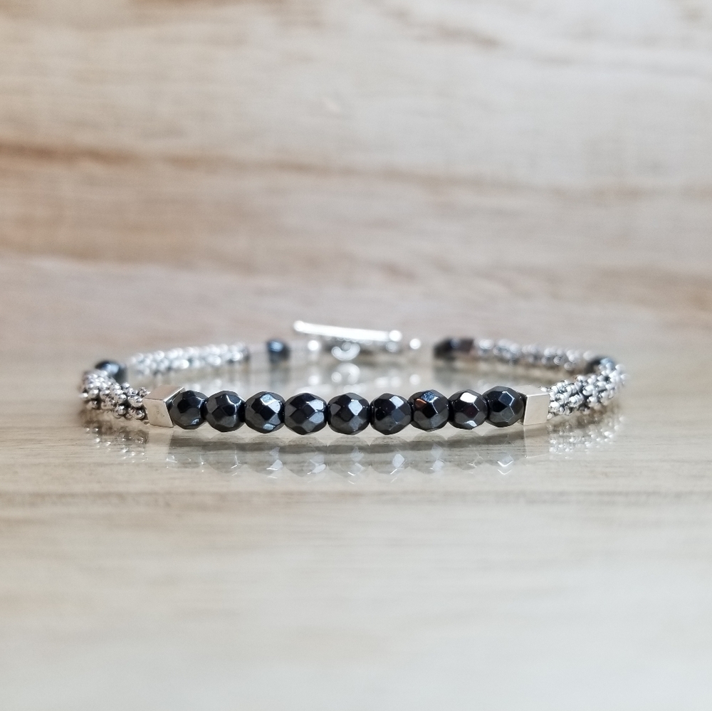 Two Tone Beaded Hematite Gemstone Bracelet